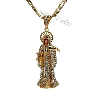 Santa Muerte Pendant with Necklace 24K Gold Filled Stainless Steel NEW